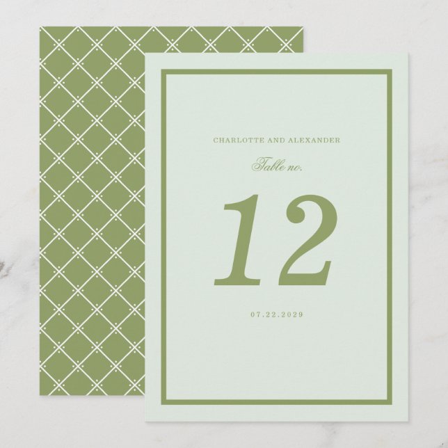 Moss Green Estate Wedding Table Number Card Einladung (Vorne/Hinten)