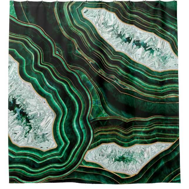 Moss Green Geode and Crystals Digital Art Duschvorhang (Vorderseite)