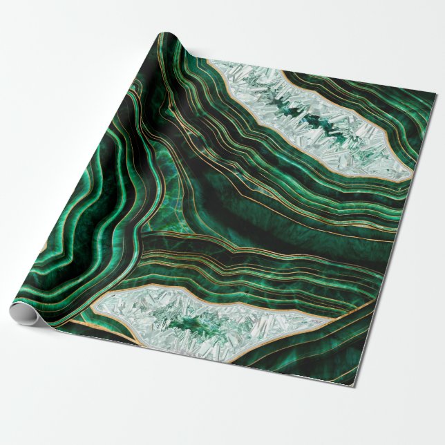 Moss Green Geode and Crystals Digital Art Geschenkpapier (Ungerollt)