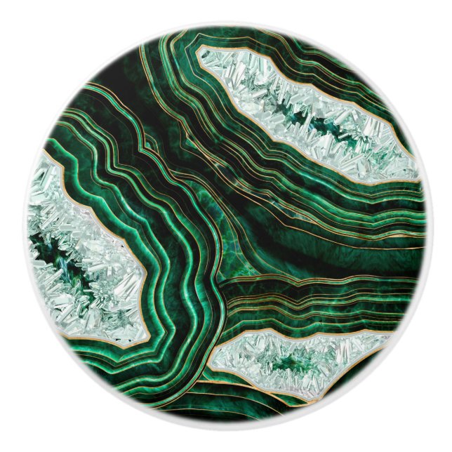 Moss Green Geode and Crystals Digital Art Keramikknauf (Vorderseite)