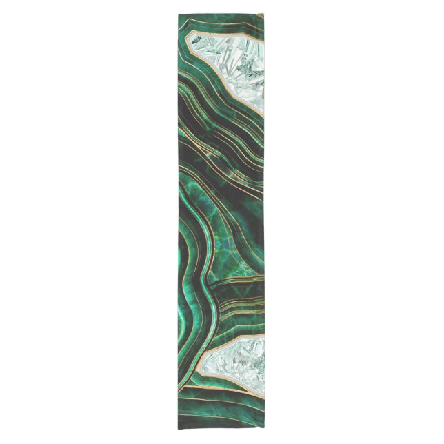 Moss Green Geode and Crystals Digital Art Kurzer Tischläufer (Vorderseite)