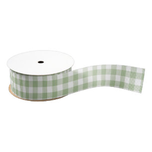 Moss Green Gingham Grosgrain Ribbon Ripsband