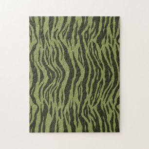 Moss Green Glamorous Tiger Stripes Animal Print Puzzle
