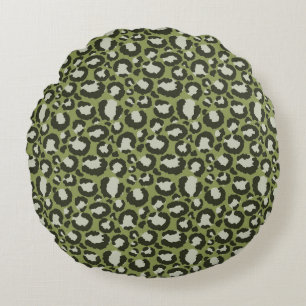Moss Green Glamour Leopard Spots Tierdruck Rundes Kissen