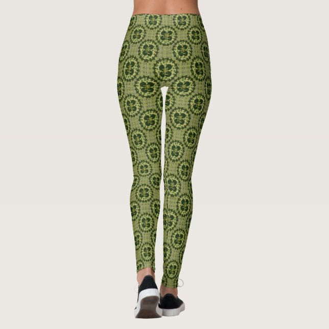 Moss Green Kanji Kleeblatt Pattern Leggings (Rückseite)