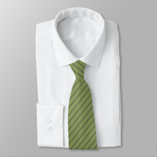 Moss Green mit Karkohle Grau Pinstripes Krawatte (Gebunden)