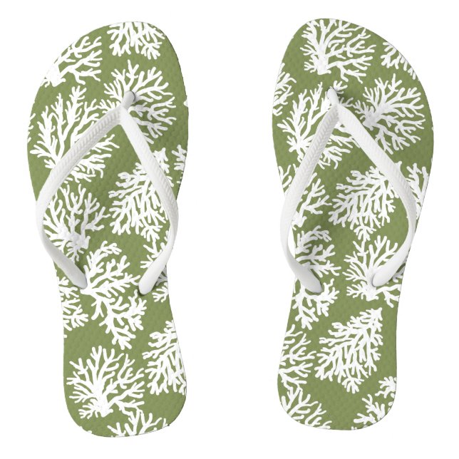 Moss Green Modern White Beach Korallenriffe Flip Flops (Fußbett)