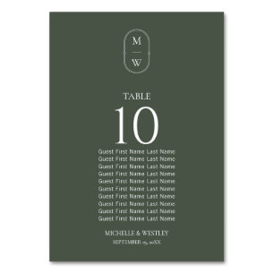 Moss Green Monogram Wedding Chart Tischnummer