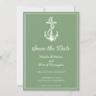 Moss Green Nautical Anchor Save the Date einladen Einladung