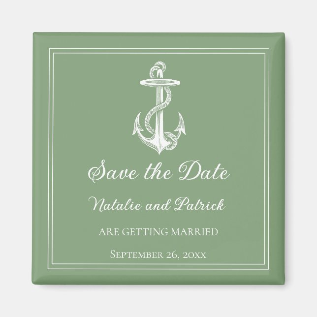 Moss Green Nautical Anchor Speichern Sie das Datum Magnet (Vorne)