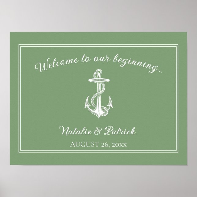Moss Green Nautical Anchor Wedding Poster (Vorne)