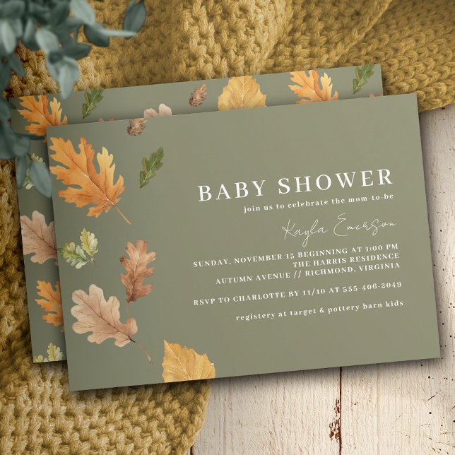 Moss Green | Rustic Forest Theme Fall Baby Shower Einladung (Von Creator hochgeladen)