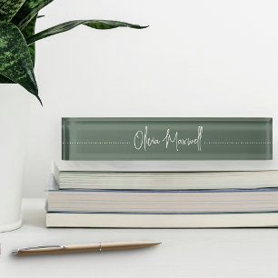 Moss Green skizziert Cursive Skriptname Name Namensplakette