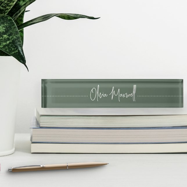 Moss Green skizziert Cursive Skriptname Name Namensplakette (Von Creator hochgeladen)