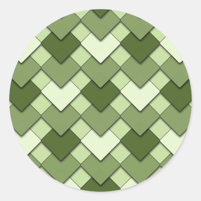 Moss Green Square und Diamond Harlequin Pattern Runder Aufkleber (Vorderseite)