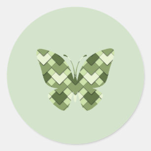 Moss Green Square und Diamond Harlequin Schmetterl Runder Aufkleber