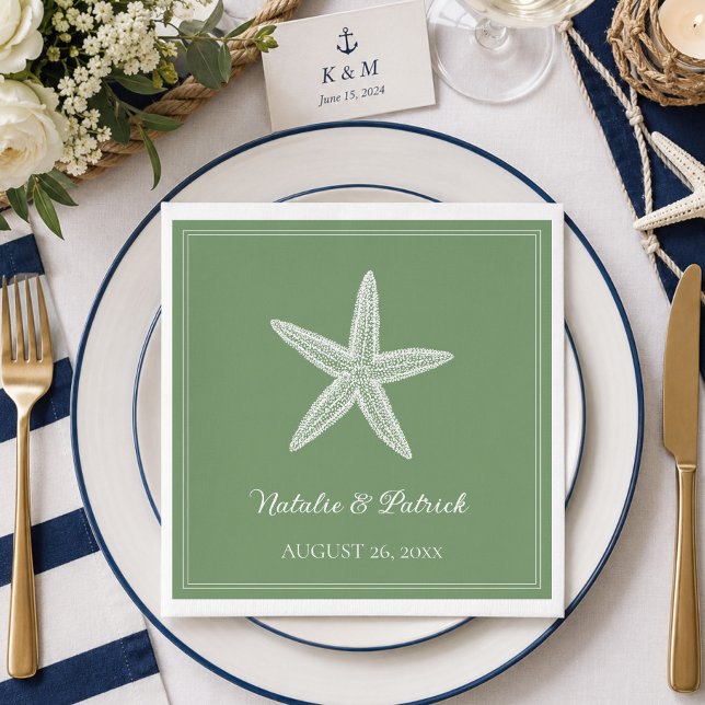 Moss Green Starfish Hochzeit Serviette (Moss Green Starfish Wedding Napkins)