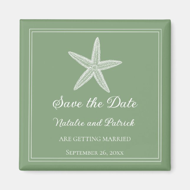 Moss Green Starfish Save the Date Magnet (Vorne)