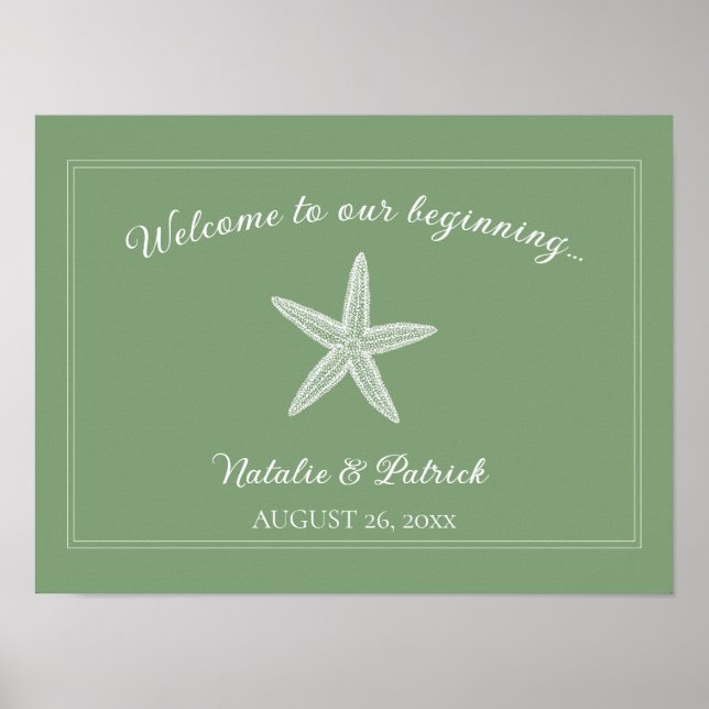Moss Green Starfish Wedding Welcome Poster (Vorne)