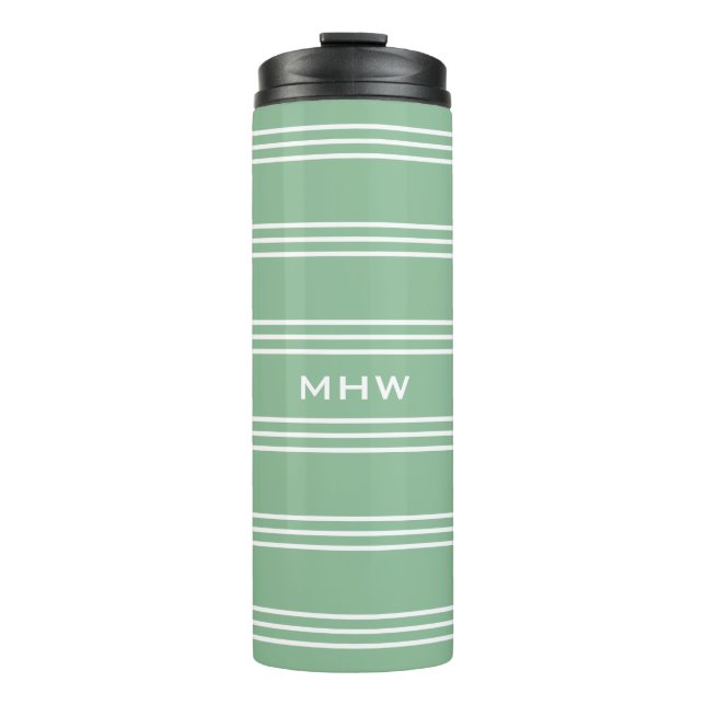 Moss Green Stripes Custom Monogramm Tumbler Thermosbecher (Vorderseite)