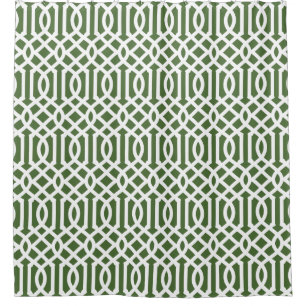 Moss Green und White Trellis Duschvorhang
