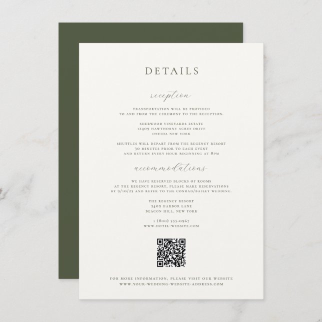 Moss Green Wedding Details Card Einladung (Vorne/Hinten)