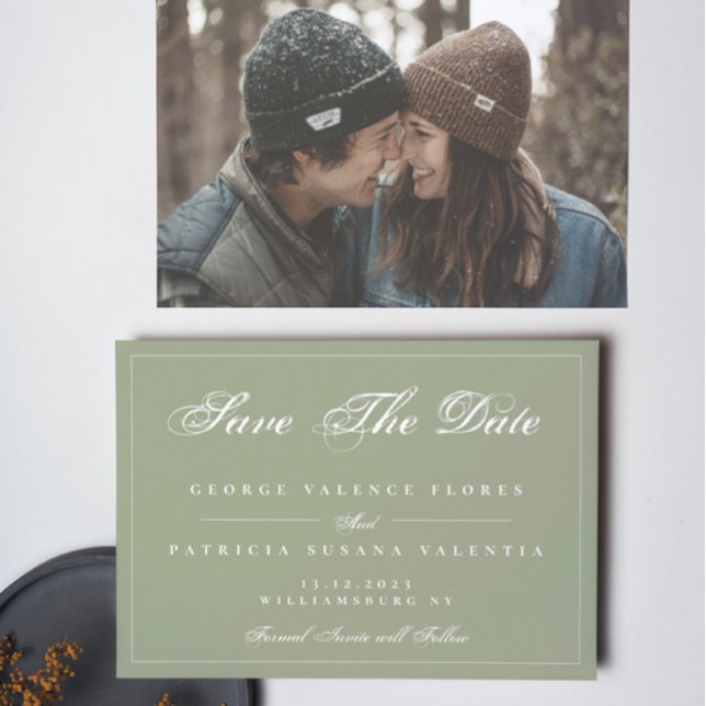 Moss Green White Classic Traditionelles Elegant Save The Date (Von Creator hochgeladen)