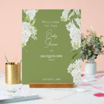 Moss Green White Floral Baby Dusche Willkommen