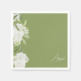 Moss Green White Floral Script Name Brautparty Serviette
