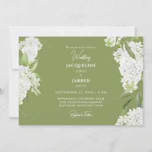 Moss Green White Hydrangeas Wedding Einladung