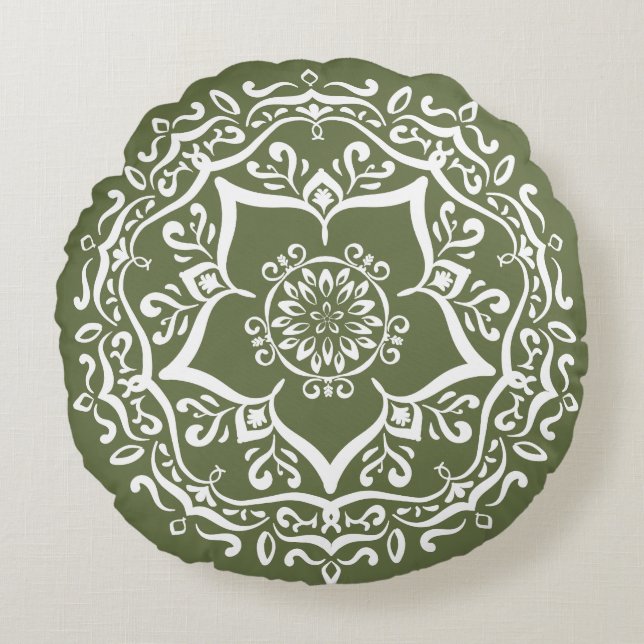Moss Mandala Rundes Kissen (Vorderseite)
