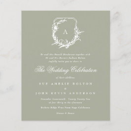 Moss Sage Green Weißes Blumenmonogramm Wappen Budg Flyer
