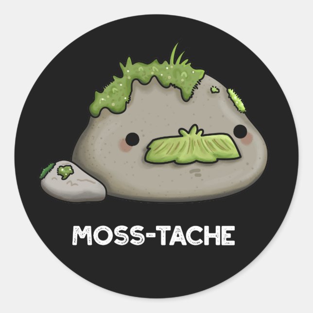 Moss tache Funny Mustache Pun Dark BG Runder Aufkleber (Vorderseite)