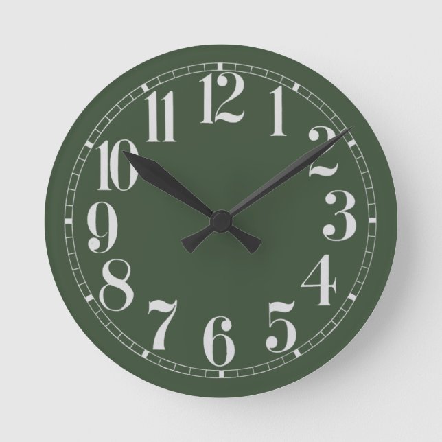 Mossy Green und White Wall Clock Runde Wanduhr (Vorderseite)