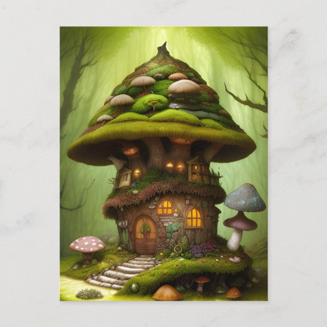 Mossy Mushroom Fairy House Postkarte (Vorderseite)