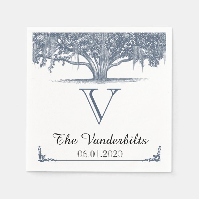 Mossy Oak Tree in Blue Wedding Napkin Serviette (Vorderseite)