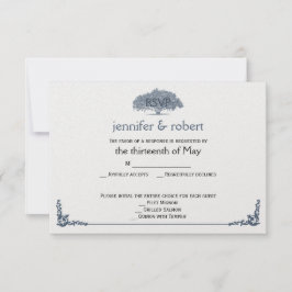 Mossy Oak Tree in Blue Wedding Response Card RSVP Karte