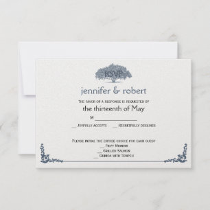 Mossy Oak Tree in Blue Wedding Response Card RSVP Karte