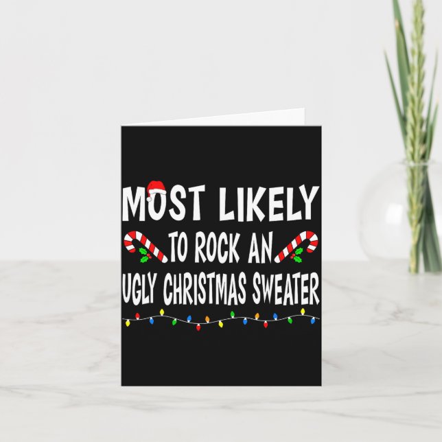 Most Likely To Christmas Xmas Pajamas Funny Matchi Karte (Vorderseite)