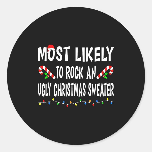 Most Likely To Christmas Xmas Pajamas Funny Matchi Runder Aufkleber (Vorderseite)