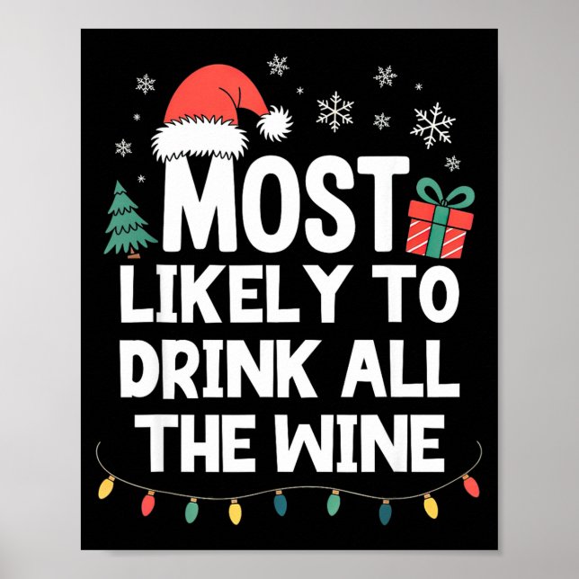 Most Likely To Drink All The Wine Christmas Funny  Poster (Vorne)