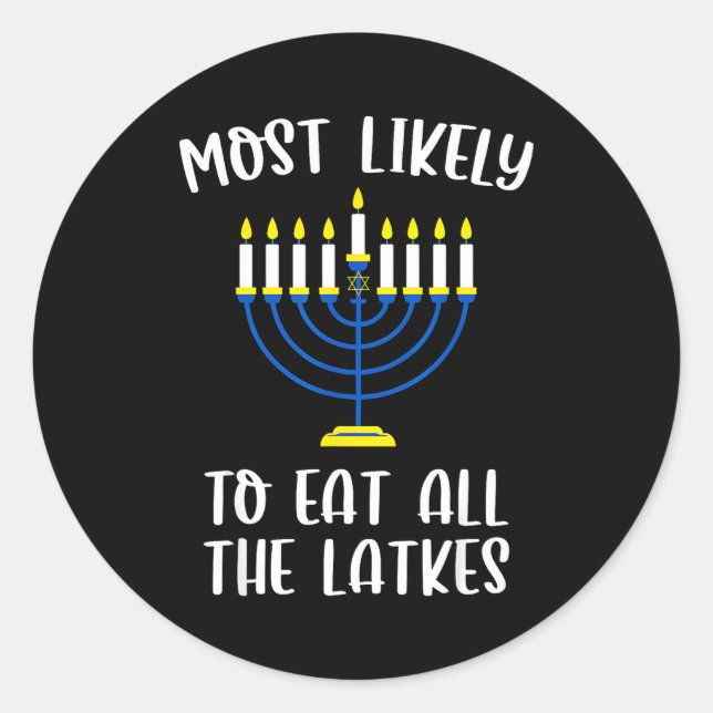 Most Likely To Eat All Latkes Hanukkah Group Match Runder Aufkleber (Vorderseite)
