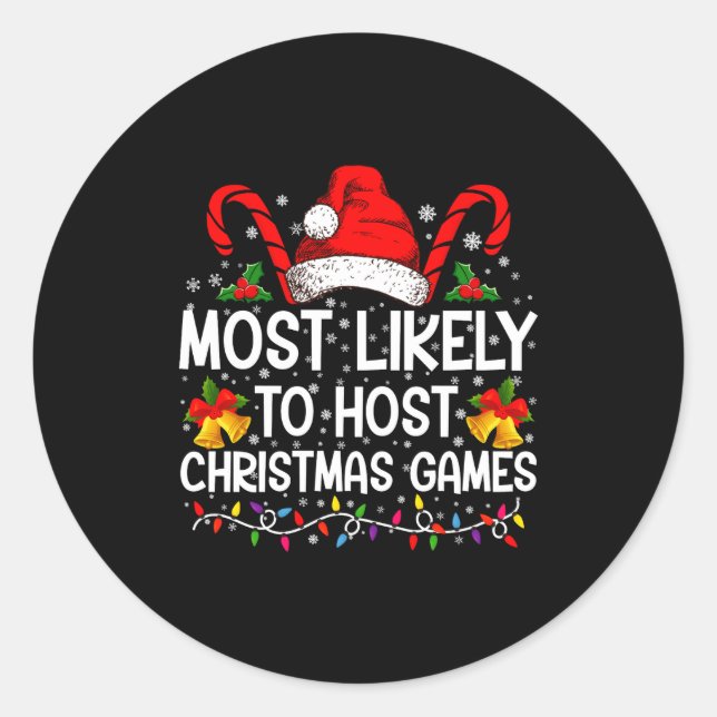 Most Likely To Host Christmas Games Family  Runder Aufkleber (Vorderseite)