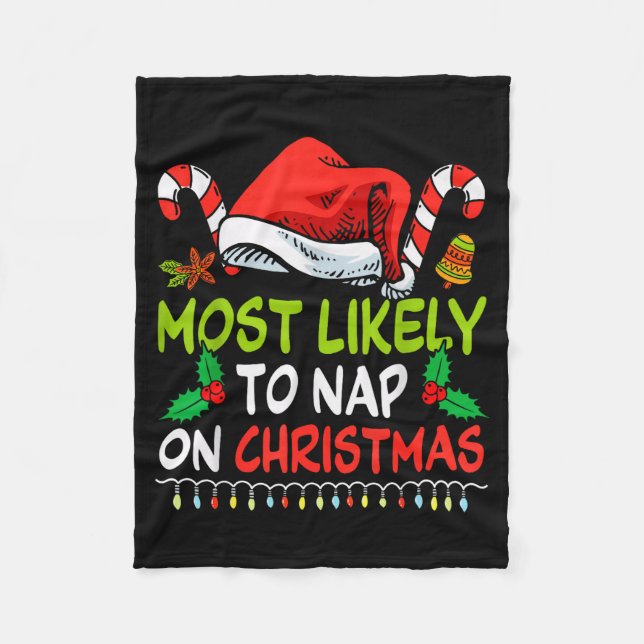 Most Likely To Nap On Christmas Family Funny Match Fleecedecke (Vorderseite)