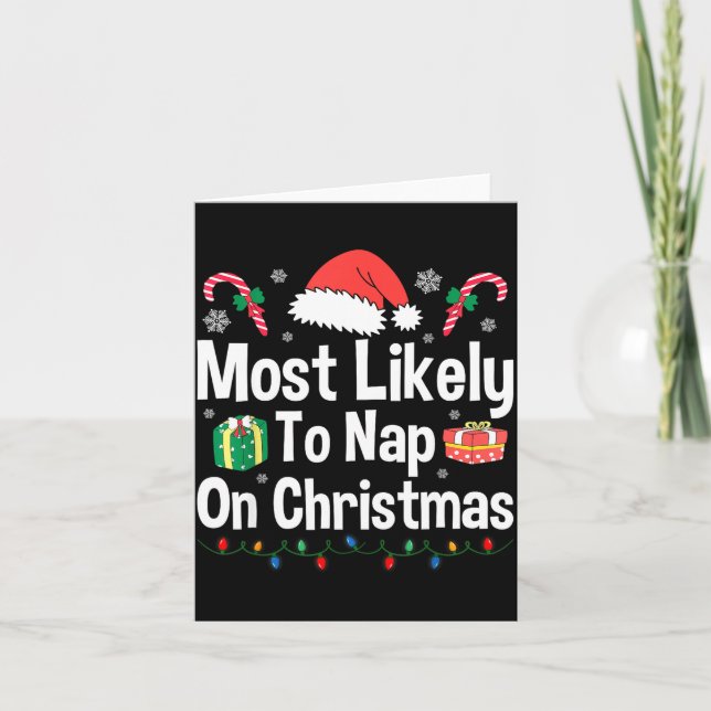 Most Likely To Nap On Christmas Family Funny Match Karte (Vorderseite)