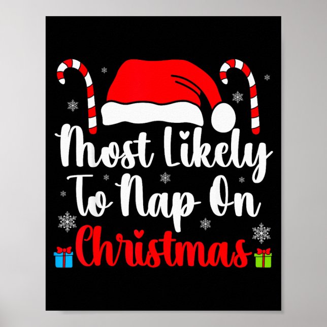 Most Likely To Nap On Christmas Family Funny Match Poster (Vorne)