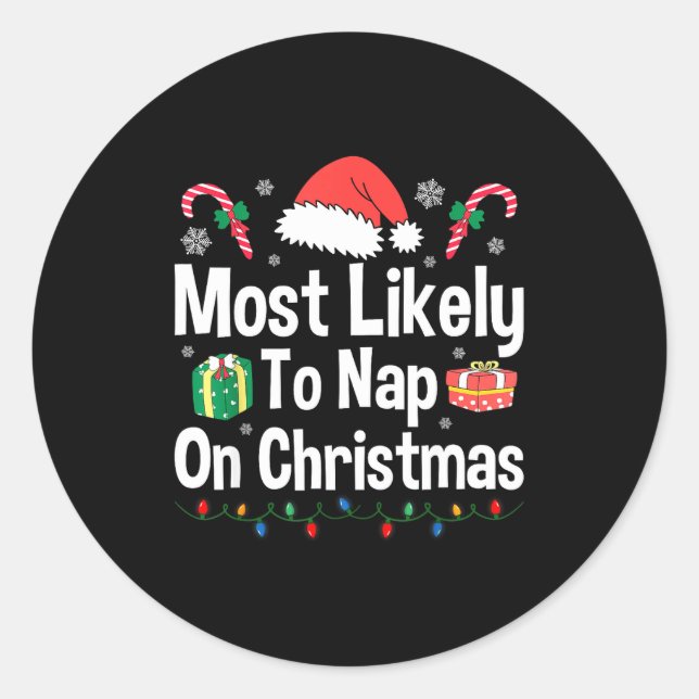 Most Likely To Nap On Christmas Family Funny Match Runder Aufkleber (Vorderseite)