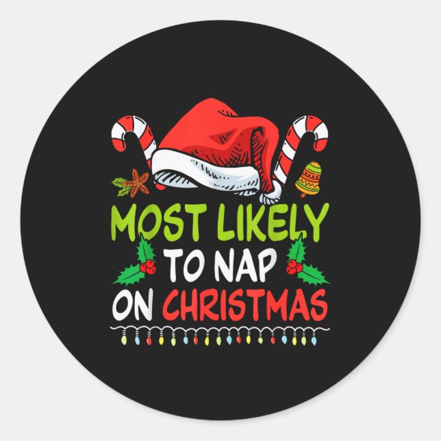 Most Likely To Nap On Christmas Family Funny Match Runder Aufkleber (Vorderseite)