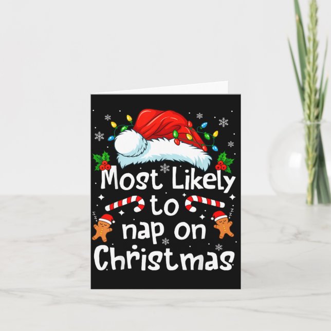 Most Likely To Nap On Christmas Funny Family Match Karte (Vorderseite)