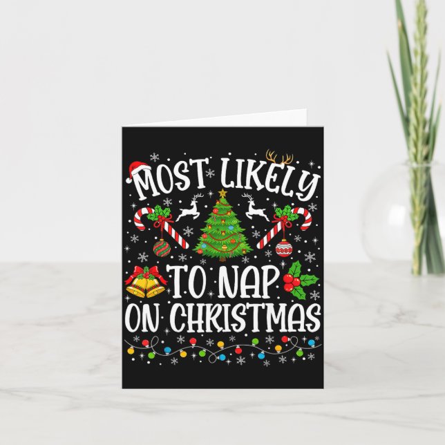 Most Likely To Nap On Christmas Funny Family Match Karte (Vorderseite)